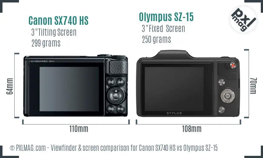 Canon SX740 HS vs Olympus SZ-15 Screen and Viewfinder comparison