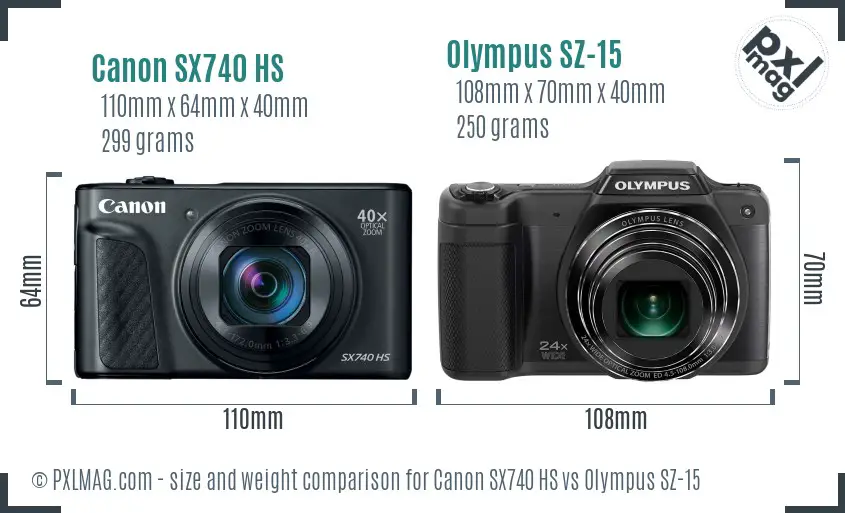 Canon SX740 HS vs Olympus SZ-15 size comparison