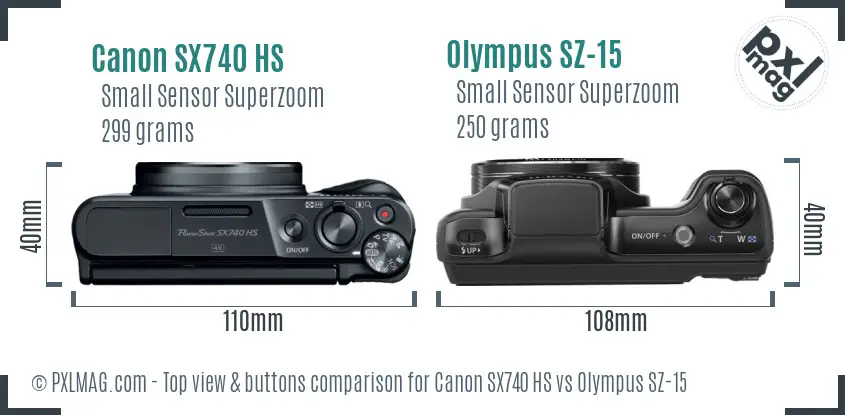 Canon SX740 HS vs Olympus SZ-15 top view buttons comparison