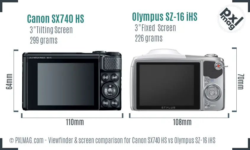 Canon SX740 HS vs Olympus SZ-16 iHS Screen and Viewfinder comparison