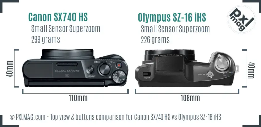 Canon SX740 HS vs Olympus SZ-16 iHS top view buttons comparison