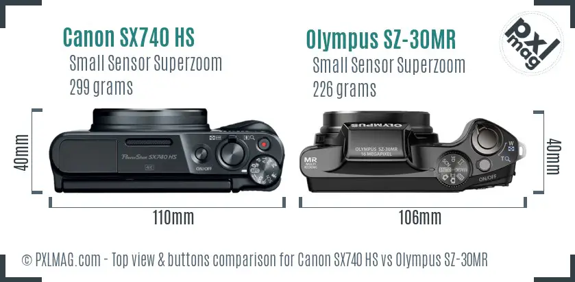 Canon SX740 HS vs Olympus SZ-30MR top view buttons comparison