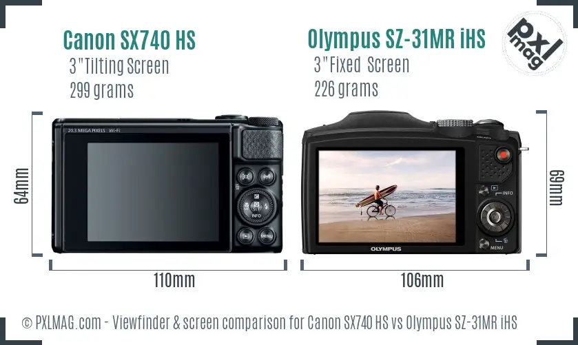 Canon SX740 HS vs Olympus SZ-31MR iHS Screen and Viewfinder comparison