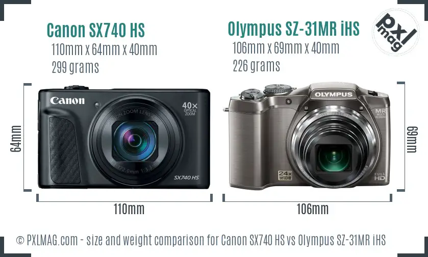 Canon SX740 HS vs Olympus SZ-31MR iHS size comparison