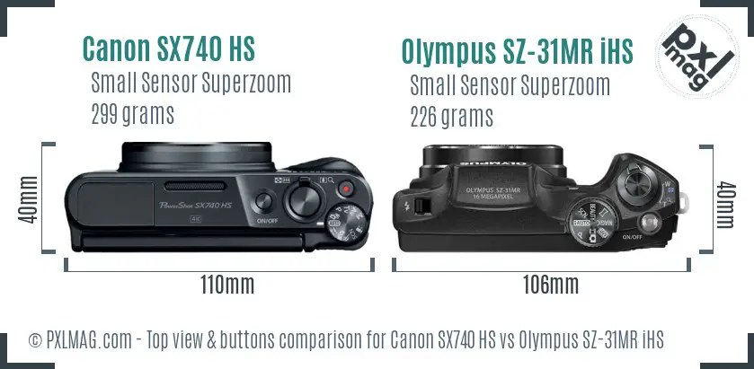 Canon SX740 HS vs Olympus SZ-31MR iHS top view buttons comparison