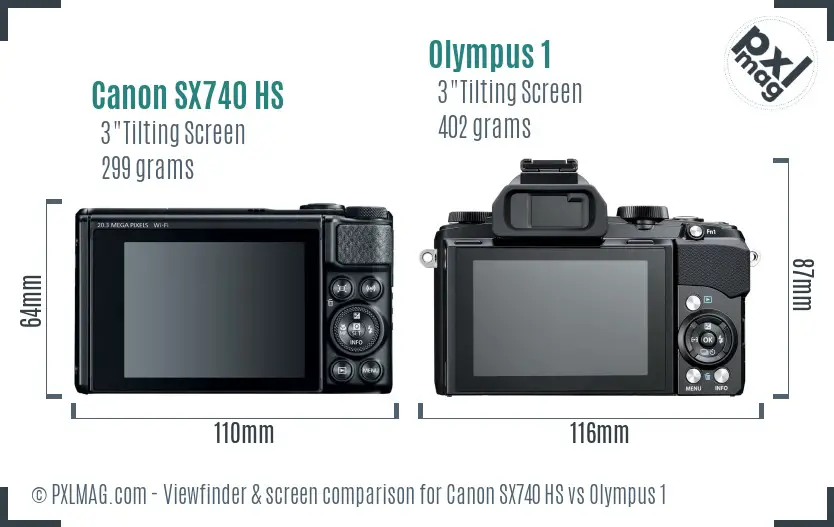 Canon SX740 HS vs Olympus 1 Screen and Viewfinder comparison