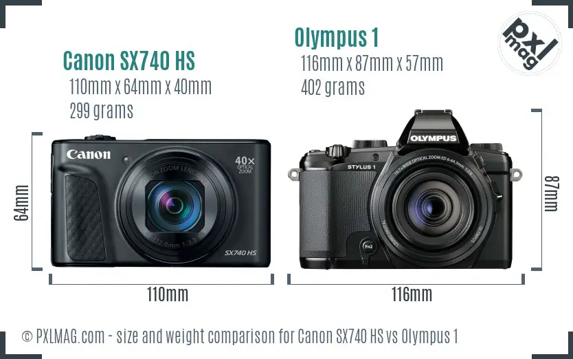 Canon SX740 HS vs Olympus 1 size comparison