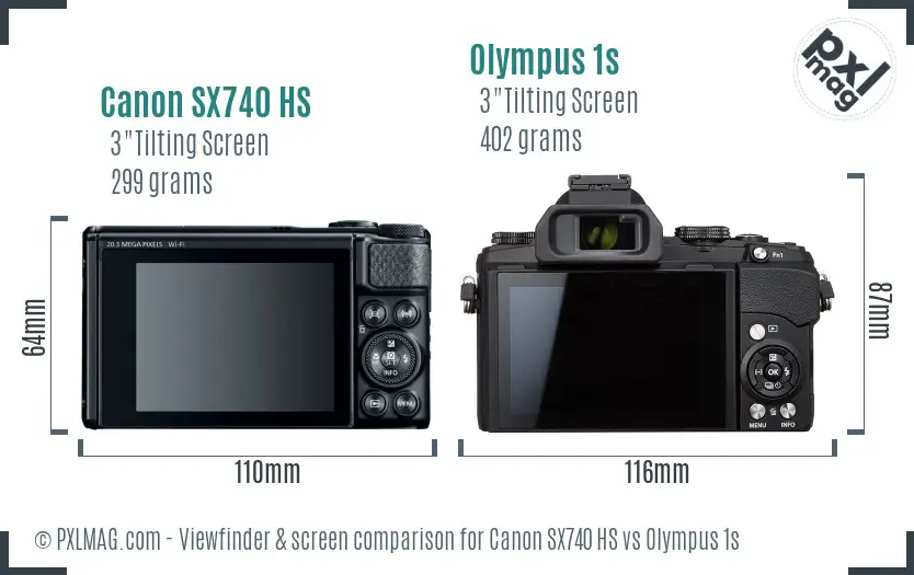 Canon SX740 HS vs Olympus 1s Screen and Viewfinder comparison