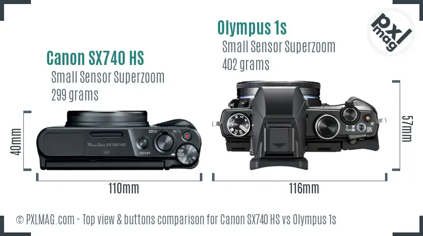 Canon SX740 HS vs Olympus 1s top view buttons comparison