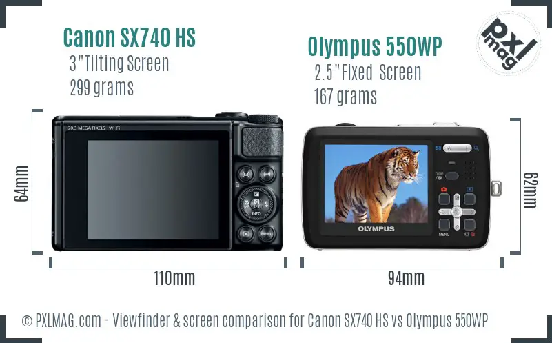 Canon SX740 HS vs Olympus 550WP Screen and Viewfinder comparison