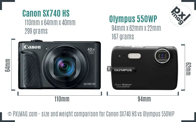 Canon SX740 HS vs Olympus 550WP size comparison