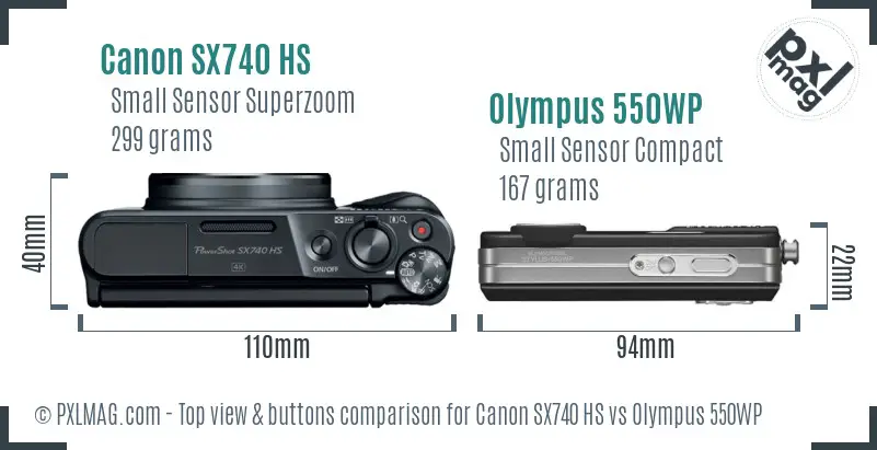 Canon SX740 HS vs Olympus 550WP top view buttons comparison