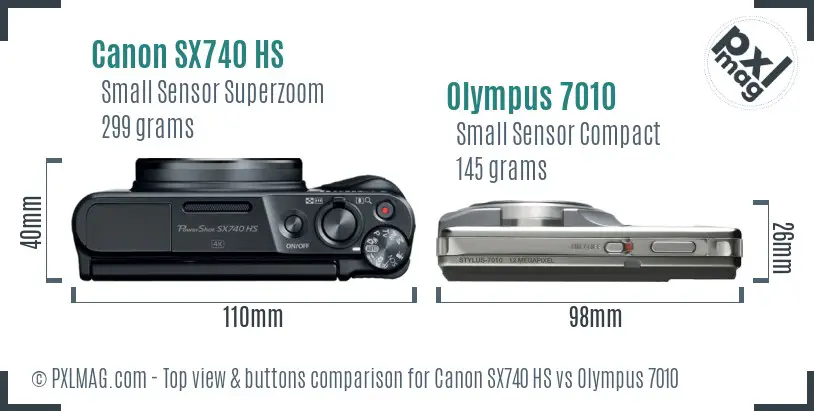 Canon SX740 HS vs Olympus 7010 top view buttons comparison