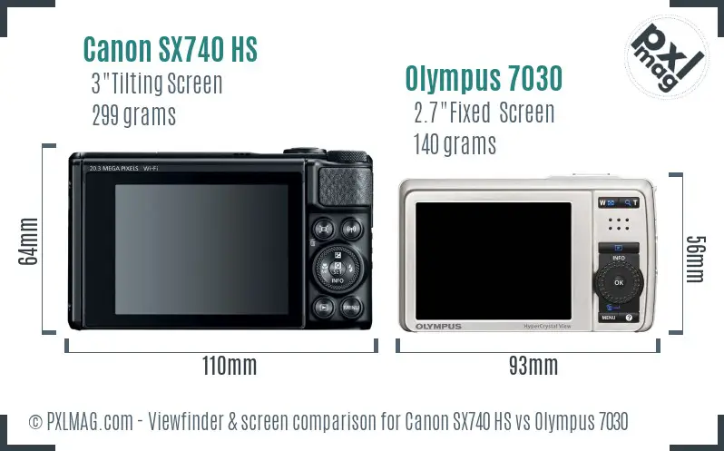 Canon SX740 HS vs Olympus 7030 Screen and Viewfinder comparison