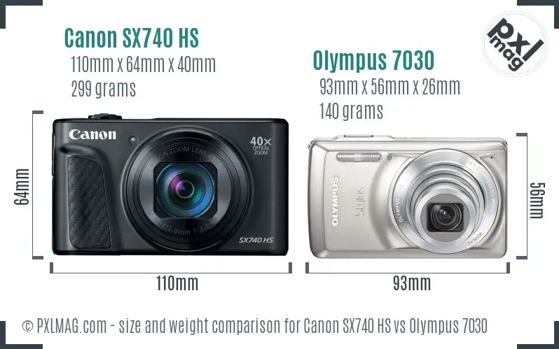 Canon SX740 HS vs Olympus 7030 size comparison