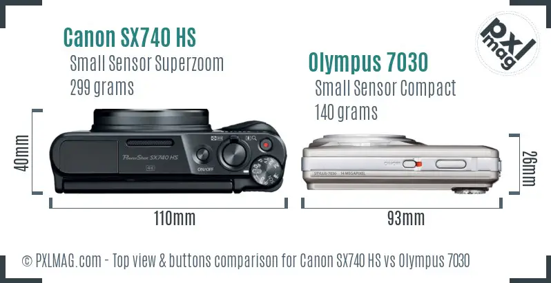 Canon SX740 HS vs Olympus 7030 top view buttons comparison