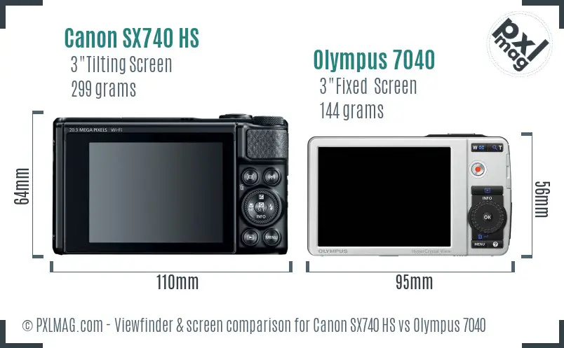 Canon SX740 HS vs Olympus 7040 Screen and Viewfinder comparison