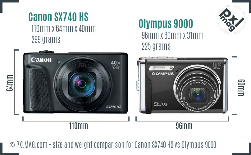 Canon SX740 HS vs Olympus 9000 size comparison