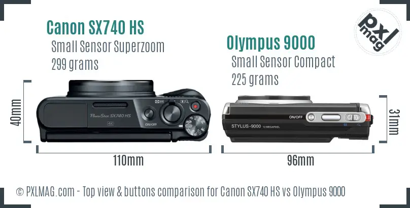 Canon SX740 HS vs Olympus 9000 top view buttons comparison