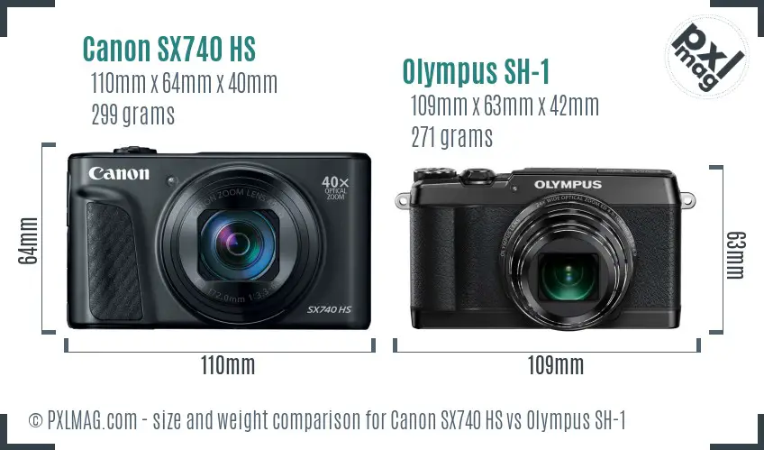 Canon SX740 HS vs Olympus SH-1 size comparison
