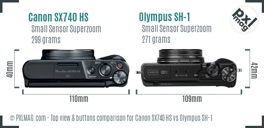 Canon SX740 HS vs Olympus SH-1 top view buttons comparison