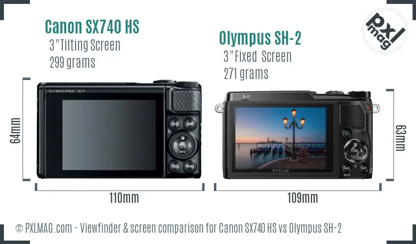 Canon SX740 HS vs Olympus SH-2 Screen and Viewfinder comparison