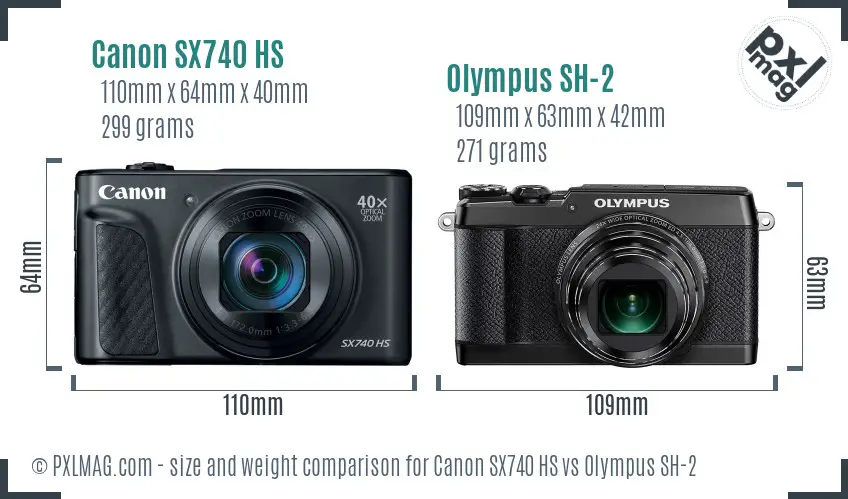 Canon SX740 HS vs Olympus SH-2 size comparison