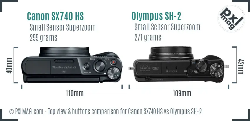 Canon SX740 HS vs Olympus SH-2 top view buttons comparison