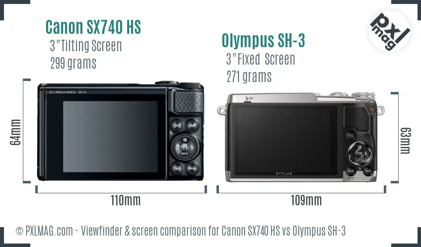 Canon SX740 HS vs Olympus SH-3 Screen and Viewfinder comparison