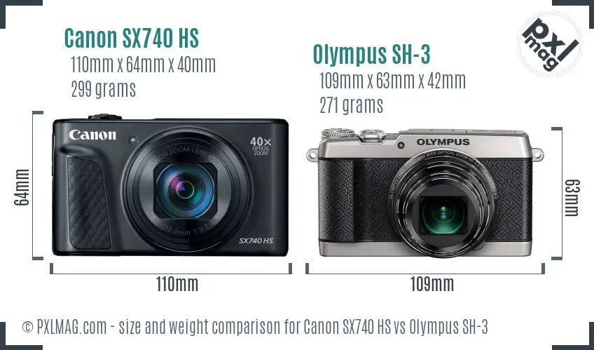 Canon SX740 HS vs Olympus SH-3 size comparison