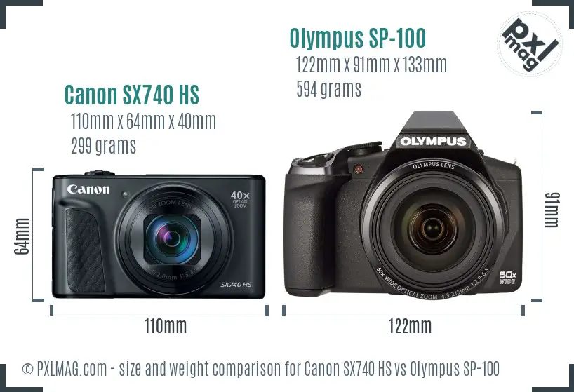 Canon SX740 HS vs Olympus SP-100 size comparison