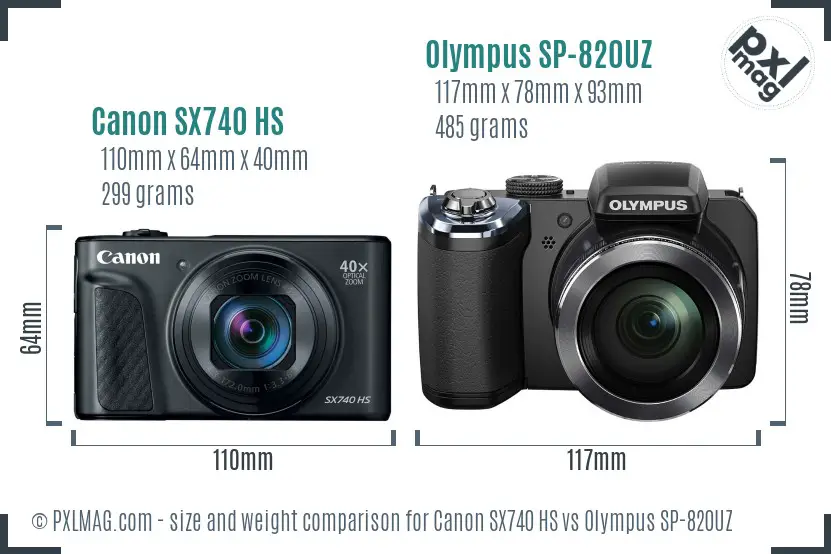 Canon SX740 HS vs Olympus SP-820UZ size comparison