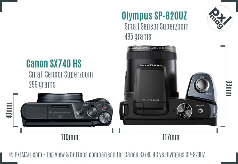 Canon SX740 HS vs Olympus SP-820UZ top view buttons comparison