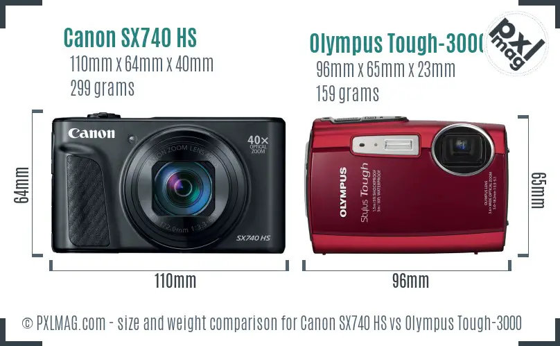 Canon SX740 HS vs Olympus Tough-3000 size comparison Canon SX740 HS vs Olympus Tough-3000 size comparison