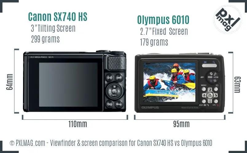 Canon SX740 HS vs Olympus 6010 Screen and Viewfinder comparison