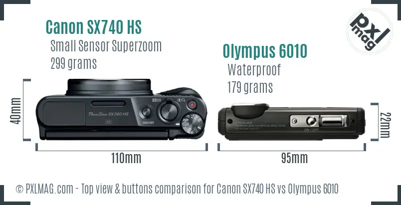 Canon SX740 HS vs Olympus 6010 top view buttons comparison