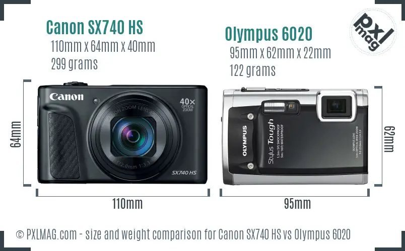 Canon SX740 HS vs Olympus 6020 size comparison