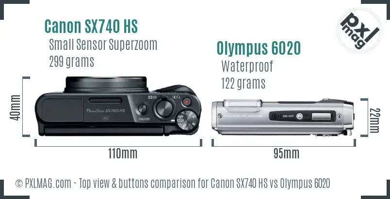 Canon SX740 HS vs Olympus 6020 top view buttons comparison