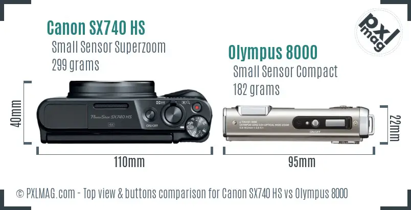 Canon SX740 HS vs Olympus 8000 top view buttons comparison Canon SX740 HS vs Olympus 8000 top view buttons comparison