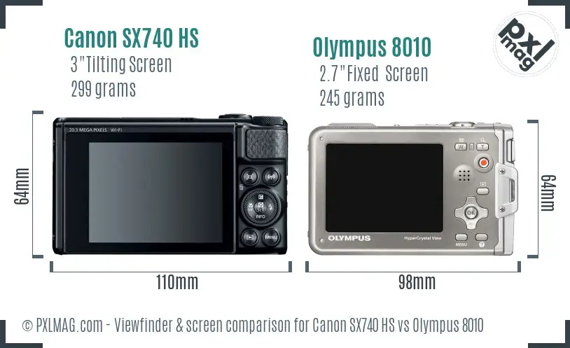 Canon SX740 HS vs Olympus 8010 Screen and Viewfinder comparison