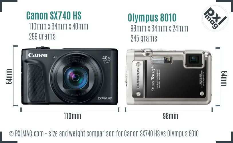 Canon SX740 HS vs Olympus 8010 size comparison