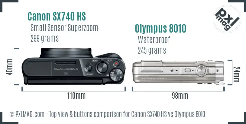 Canon SX740 HS vs Olympus 8010 top view buttons comparison