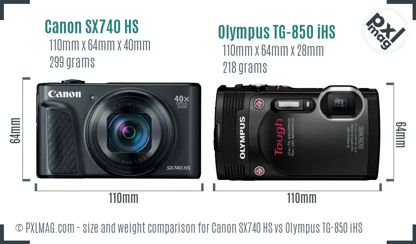 Canon SX740 HS vs Olympus TG-850 iHS size comparison Canon SX740 HS vs Olympus TG-850 iHS size comparison