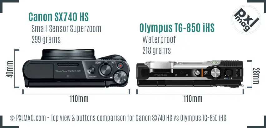 Canon SX740 HS vs Olympus TG-850 iHS top view buttons comparison Canon SX740 HS vs Olympus TG-850 iHS top view buttons comparison