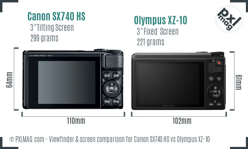 Canon SX740 HS vs Olympus XZ-10 Screen and Viewfinder comparison