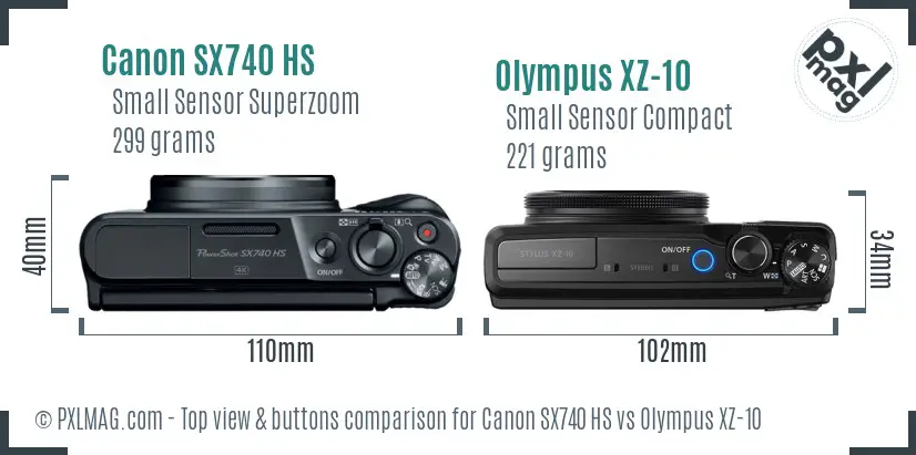 Canon SX740 HS vs Olympus XZ-10 top view buttons comparison