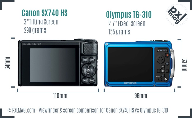 Canon SX740 HS vs Olympus TG-310 Screen and Viewfinder comparison