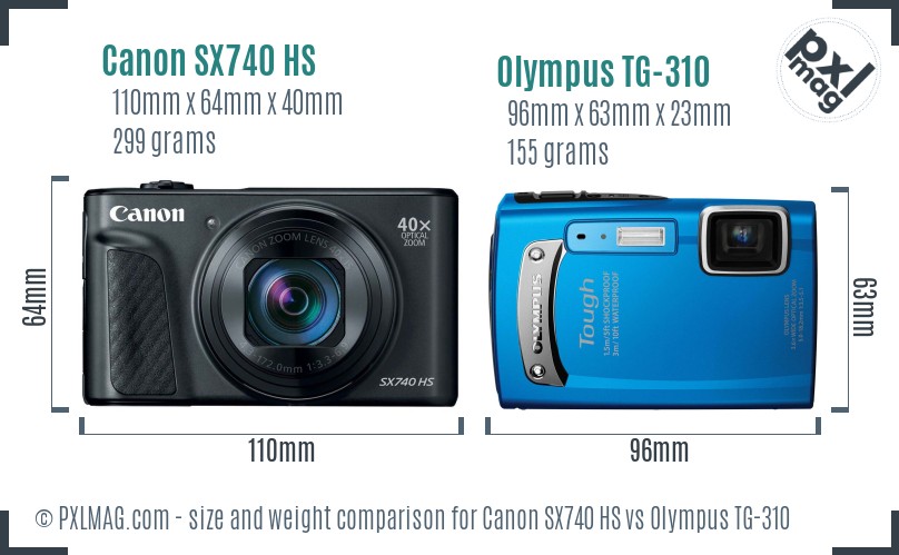 Canon SX740 HS vs Olympus TG-310 size comparison