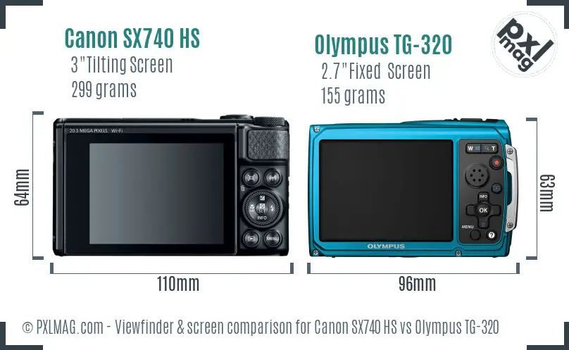 Canon SX740 HS vs Olympus TG-320 Screen and Viewfinder comparison