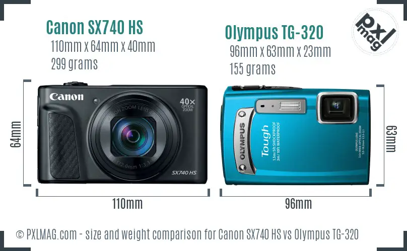 Canon SX740 HS vs Olympus TG-320 size comparison